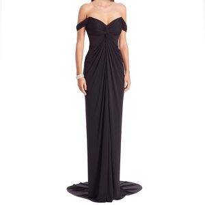 DAVID MEISTER $568 Black Jersey Draped Off-Shoulder Gown Dress Size 2 Formal